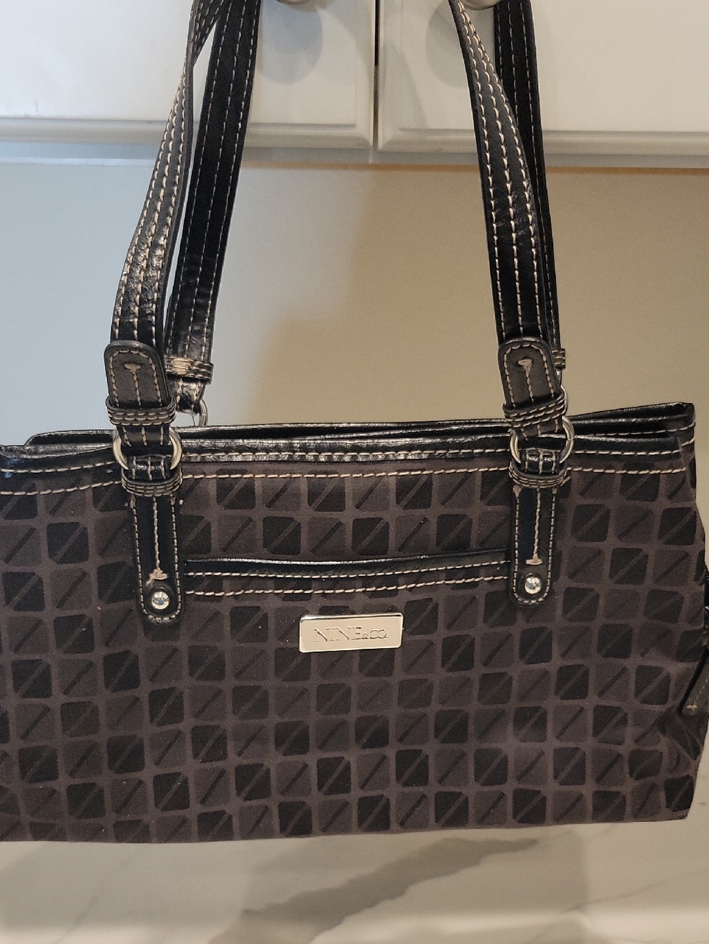Nine West Black Geometric Shoulder Tote
